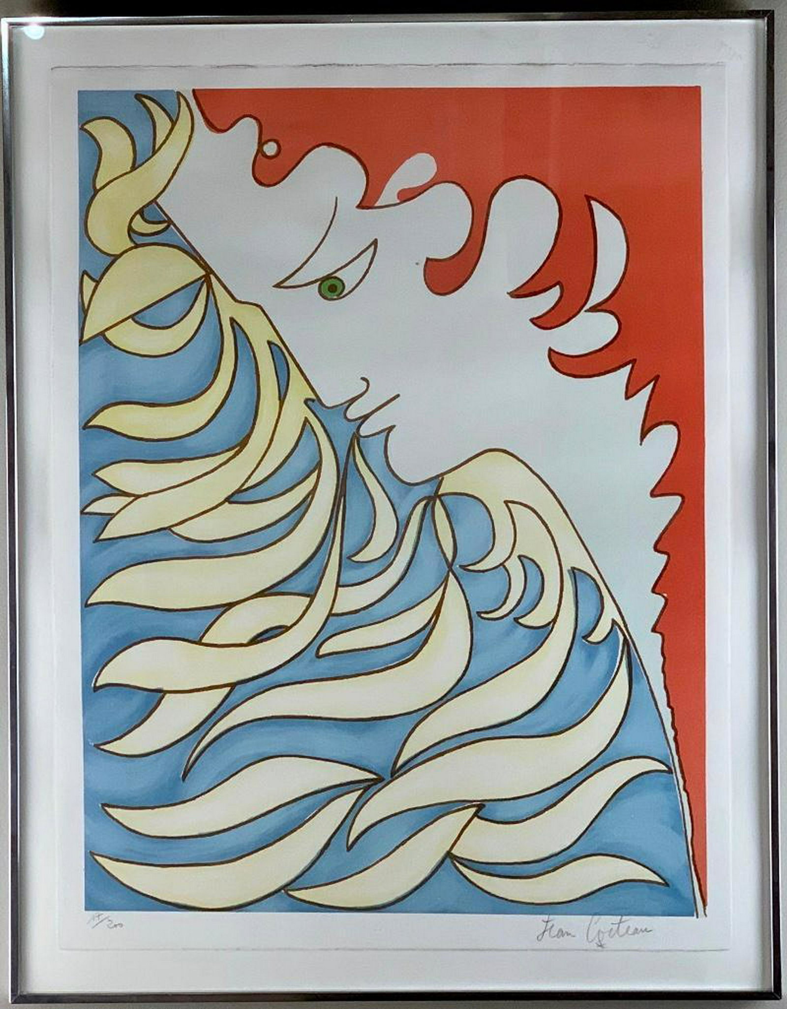 Jean Cocteau (French 1889-1963) Orpheus, 1952,: Jean Cocteau (French 1889-1963) Orpheus, 1952, lithograph in colors on paper, signed in pencil, lower right, numbered 17/200, framed. 26 x 19.5 in. sheet size 28.5 x 22 in as framed Condition: Handlin