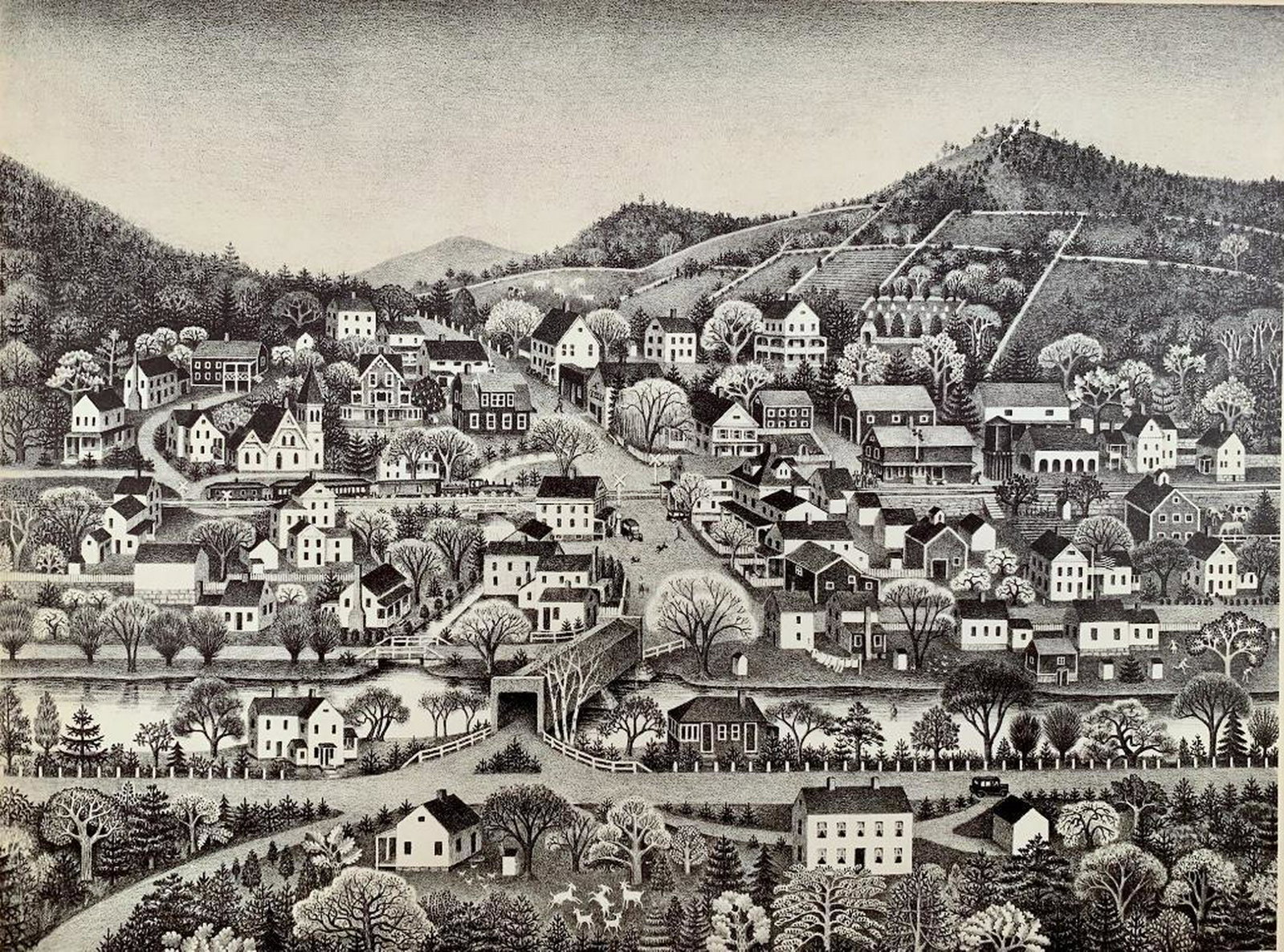 Ruth Gannett(American 1896-1979) Cream Hill, 1949,: Ruth Gannett(American 1896-1979) Cream Hill, 1949, lithograph on paper, signed in pencil lower right, inscribed "For Virginia and Adolf Dehn," matted. 13 x 17.25 in. plate size 15 x 19.5 in. sheet siz