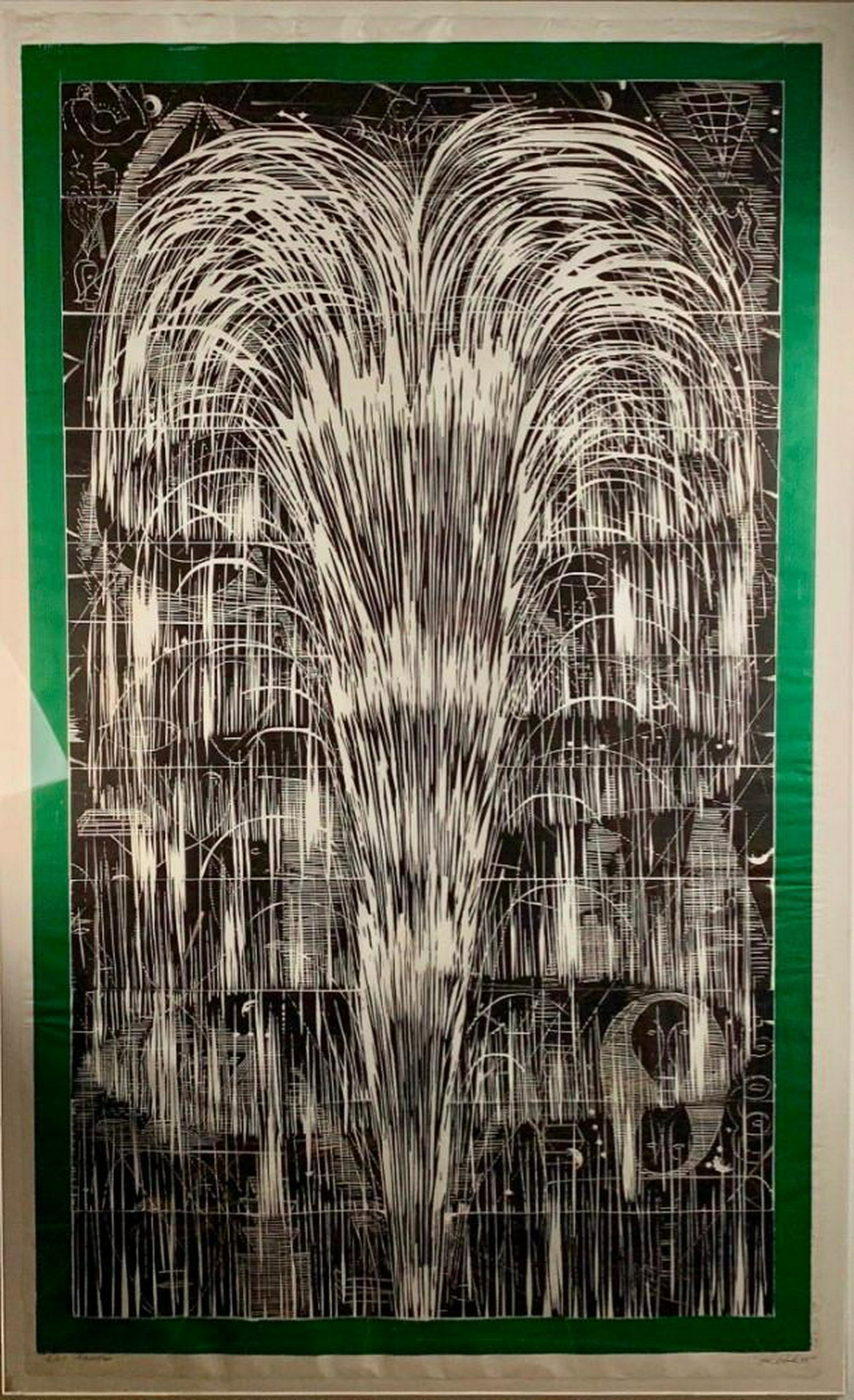 John E. Buck(American, b.1946) Fountain, 1985: John E. Buck(American, b.1946) Fountain, 1985, large scale woodcut on paper, signed and dated in pencil, lower right, titled, numbered 2/20, framed. 60 x 36 in. sheet size 64.5 x 39.5 in. as framed Co