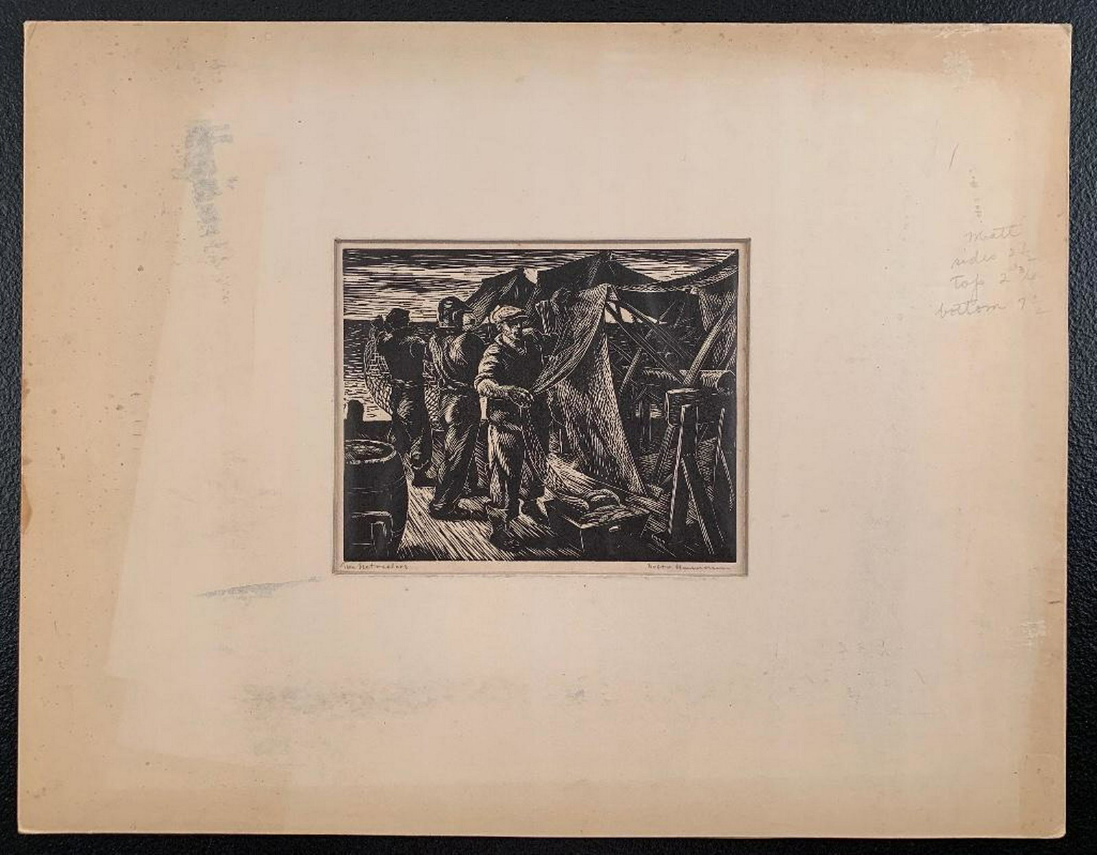 Lithograph Robert W. Von Neumann (German 1888-1976).: Lithograph by Robert W. Von Neumann (German/American 1888-1976). "The Net Reelers", lithograph, signed lower right and titled lwer left in pencil, no date. Image size 5-1/2" x 6-3/4", sheet size 10 x