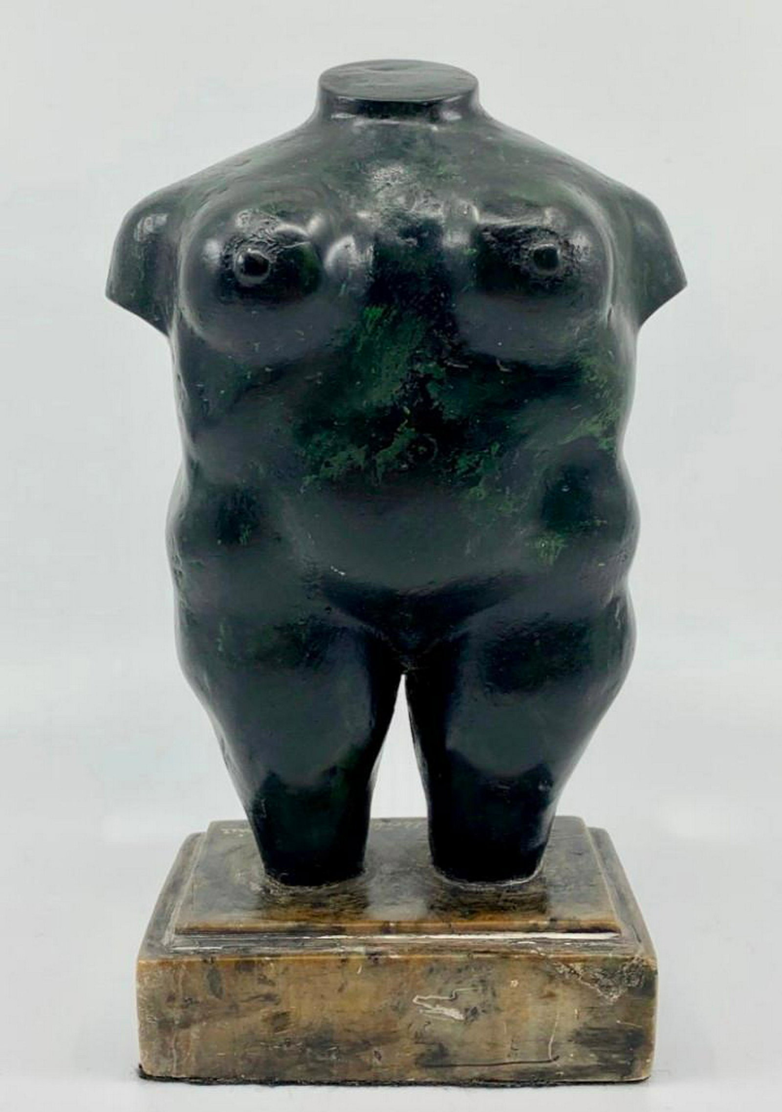 Alberto Echevarria (Colombian, 20th C.): Nude Torso, cast plaster with patina, raised on carved marble base, signed and inscribed Made in Medellin (Colombia). 8 in. h. Condition: in very good condition with light handling wear.