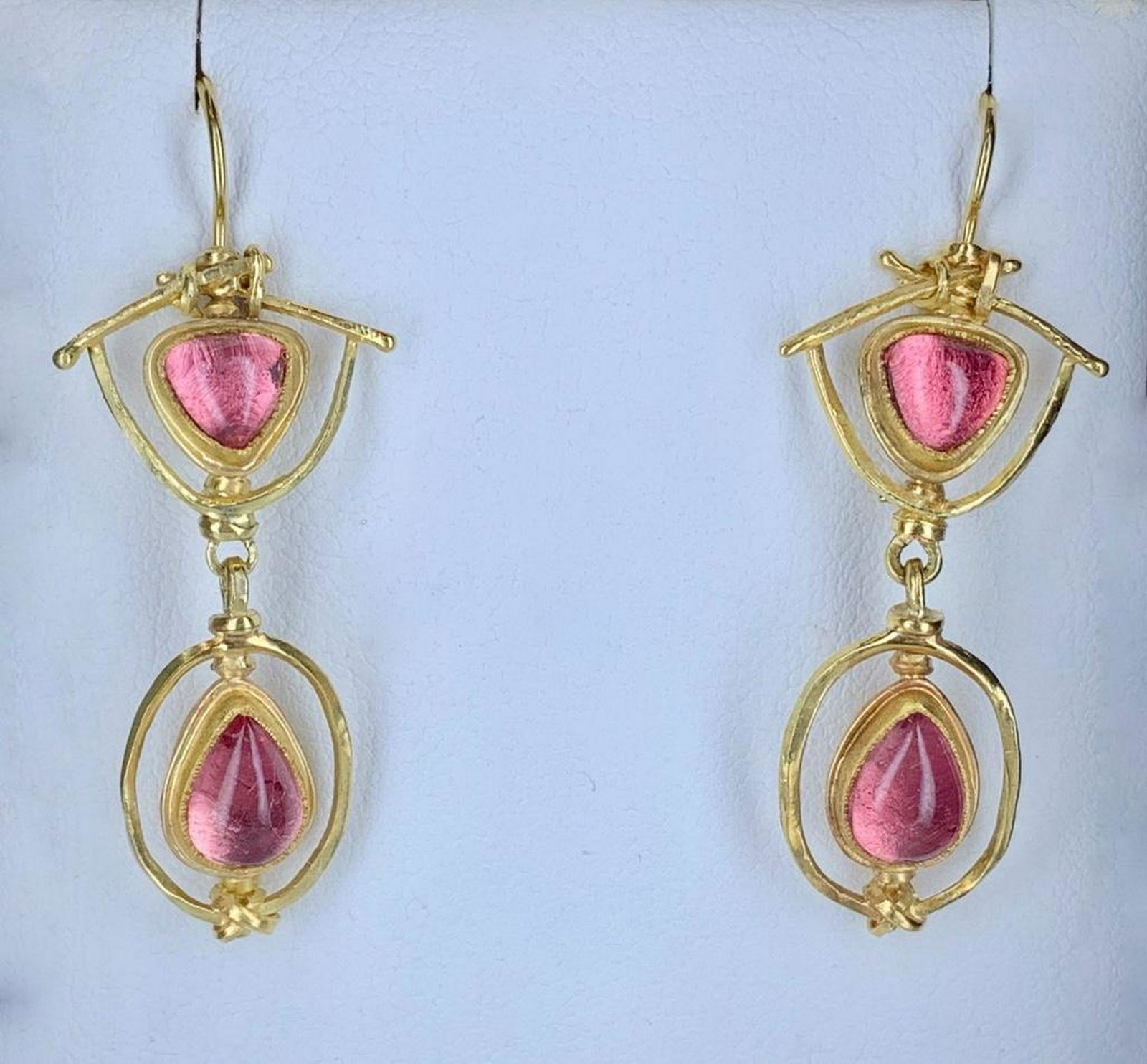 Pair 18K and 22K Yellow Gold, Pink Tourmaline Earrings (1 of 4)