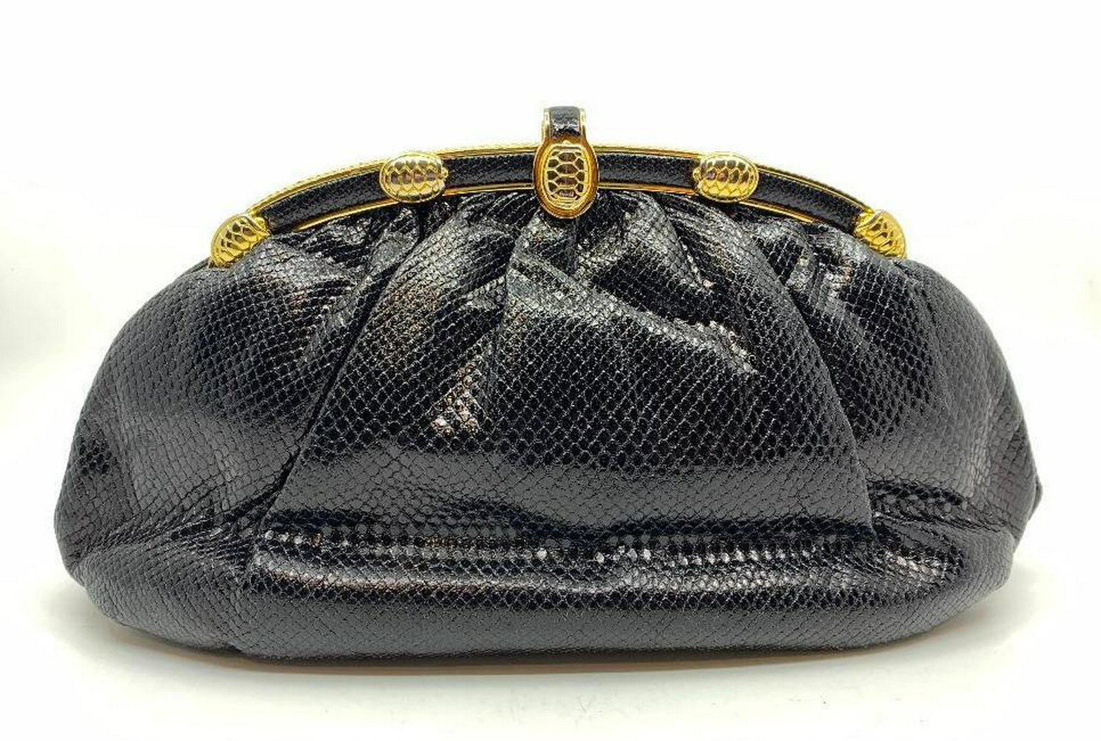 Judith Leiber Black Lizard Skin Turtle Clasp Purse (1 of 6)