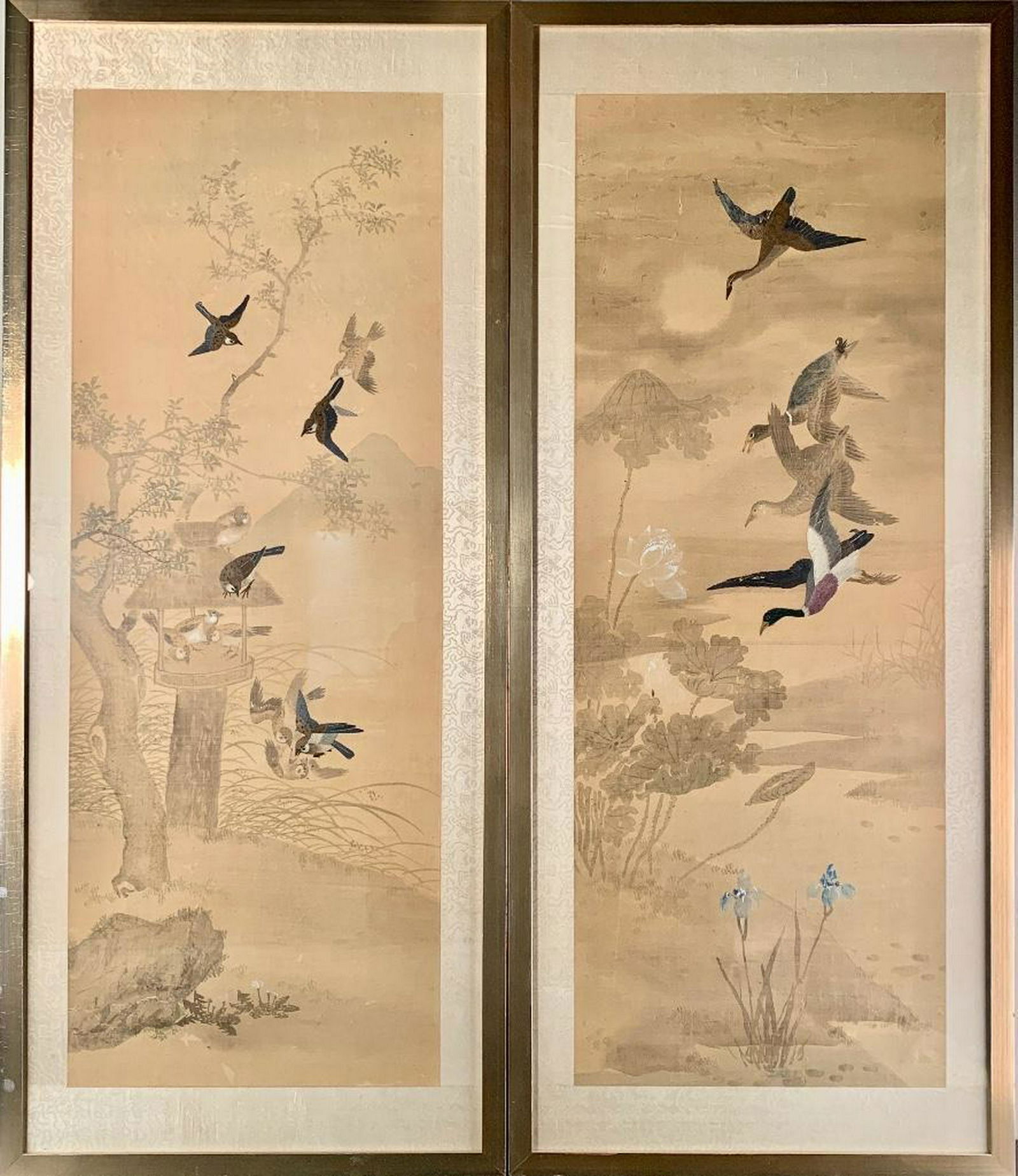 Pair of Asian Silk Paintings with Embroidery (1 of 10)