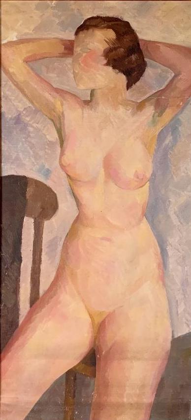 Paul Winchell (American 1903-1972): Paul Winchell (American 1903-1972) Nude Study, oil on canvas, inscribed Winchell, verso, framed 38 x 18 in. Condition: some surface abrasions and creases