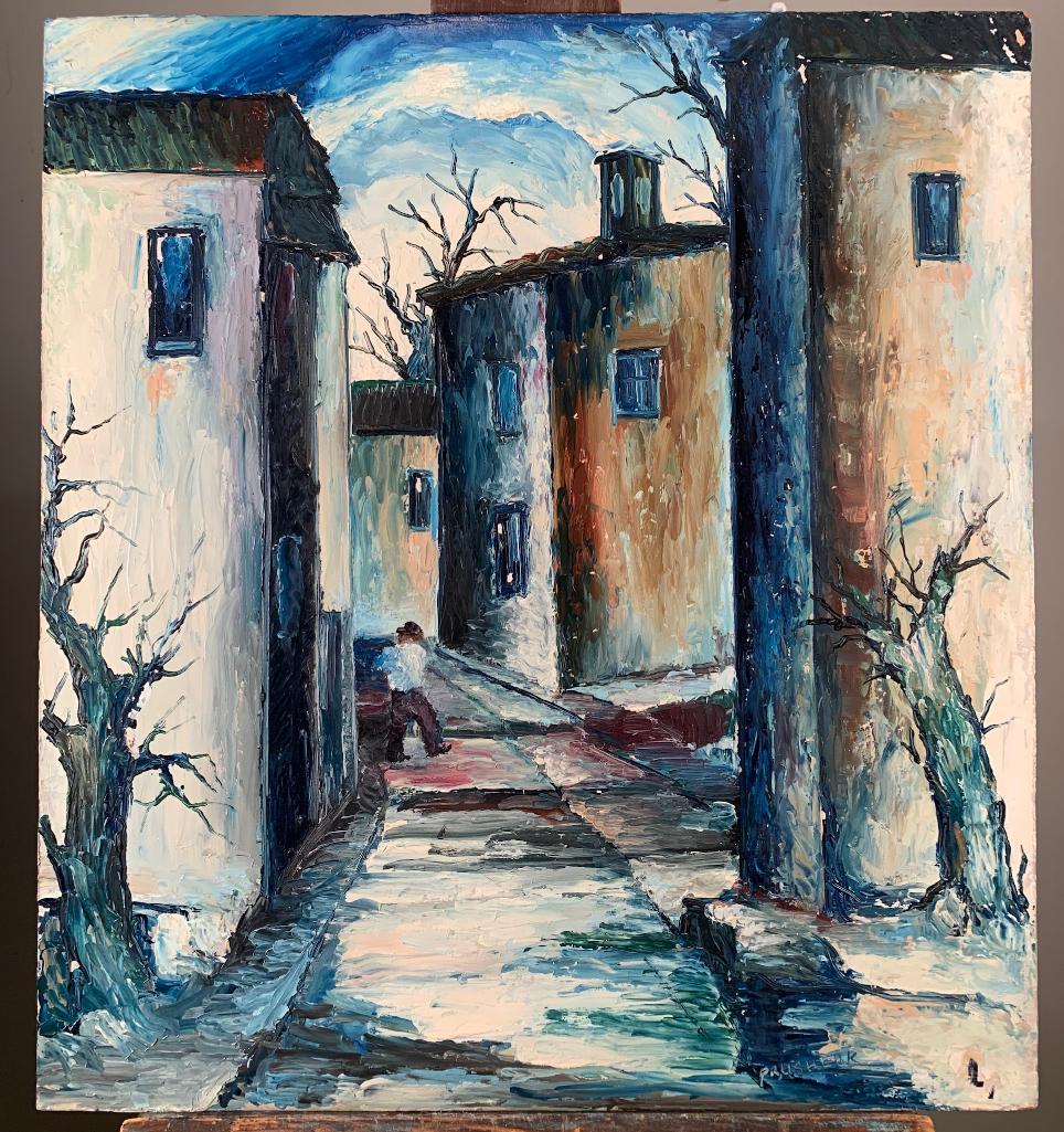 Harvey Gregory Prusheck (American, Cleveland School: Harvey Gregory Prusheck (American, Cleveland School 1887-1940) Village Alley, oil on masonite, signed lower right. 20 x 18 in. Condition: Small paint losses and flaking overall.