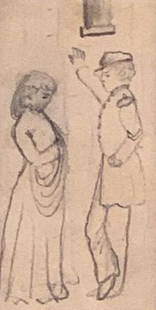 William Michael Harnett (Irish-American 1848-1892): William Michael Harnett (Irish-American 1848-1892) Civil War Soldier and Lady, Pencil (graphite) on blue paper, unsigned, matted and framed. Image: 3 ½ x 1 7/8 inches Provenance: