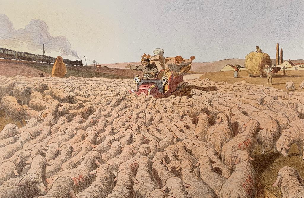 George Meunier (French 1869-1934): George Meunier (French 1869-1934) Bloques (Road Block)1905 Color lithograph, Signed in pencil, Edition: 100, Published by Sagot, Paris, printed by Atelier Chaix, Paris, Deluxe edition with artist's si