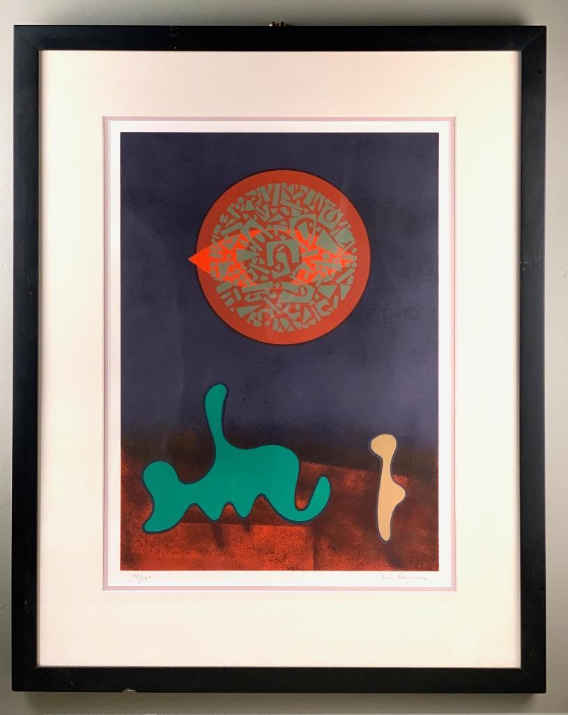 Ervin Neuhaus (Hungarian 1928-2012): Ervin Neuhaus (Hungarian 1928-2012) Aurore, lithograph in color on paper, signed in pencil lower right, numbered 48/120, matted and framed. 22 in. h x 16 in. w. image size . 32.5 in. x 26 in. as frame