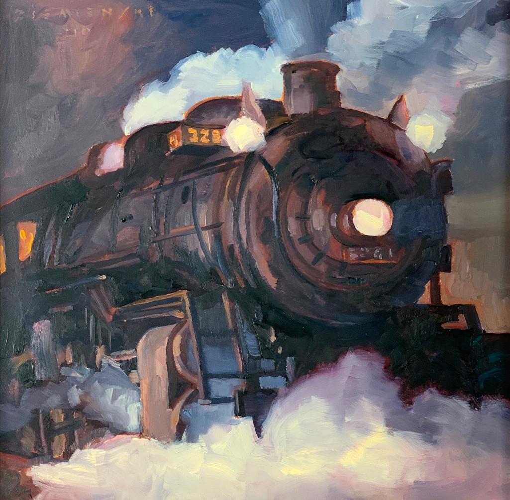 Dennis Ziemienski (American, CA, b.1947): Dennis Ziemienski (American, CA, b.1947) The Midnight Express, 2010, 12 x 12 in. panel size 18.5 x 18 in. as framed Condition: Very good with no damage or repair