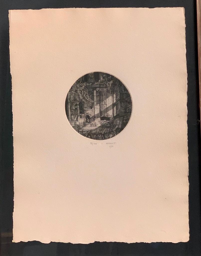 Philippe Mohlitz (French b.1941): Philippe Mohlitz (French b.1941) Reveurs, 1974, engraving and drypoint, signed in pencil lower right, numbered 72/100, dated, framed. A publication, Philippe Mohlitz, Copper Engravings and Drawings