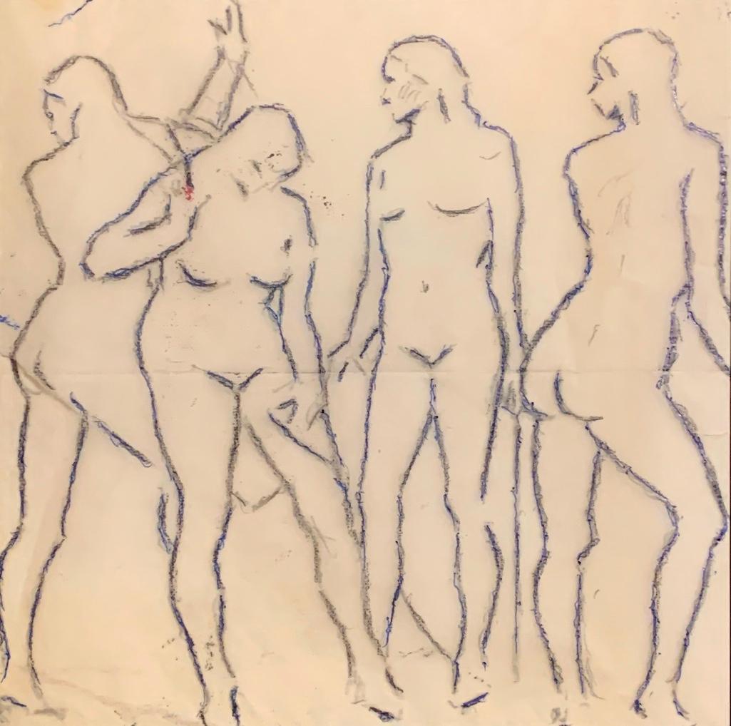Malcolm S.Parcell (American, PA, 1896-1987): Malcolm S.Parcell (American, PA, 1896-1987) Standing Nudes, Study for Couch of Venus, charcoal and blue ink on paper, matted and framed. 9 x 9 in. image size 21 x 21 in. as framed Condition: horizonta