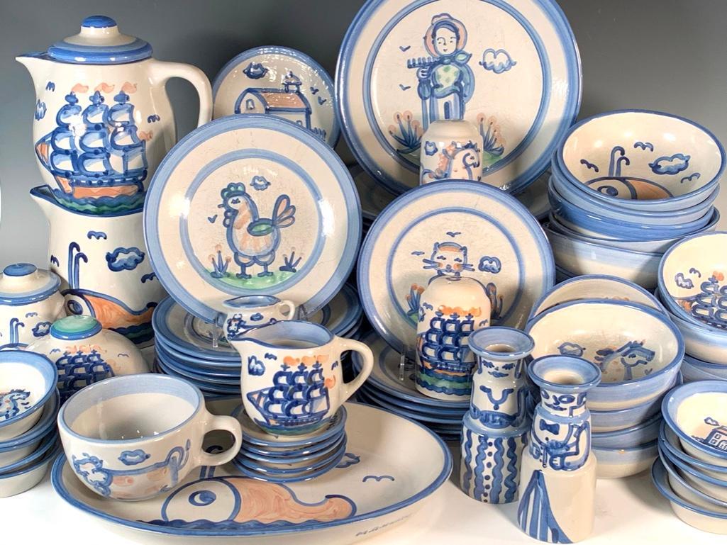 Large Lot of M.A.Hadley Pottery: Large Lot of M.A.Hadley Pottery, over 80 pieces in assorted patterns comprising dinner plates, luncheon plates, bread plates, bowls, jugs, coasters, butter dish, candlesticks, casserole dish and more.