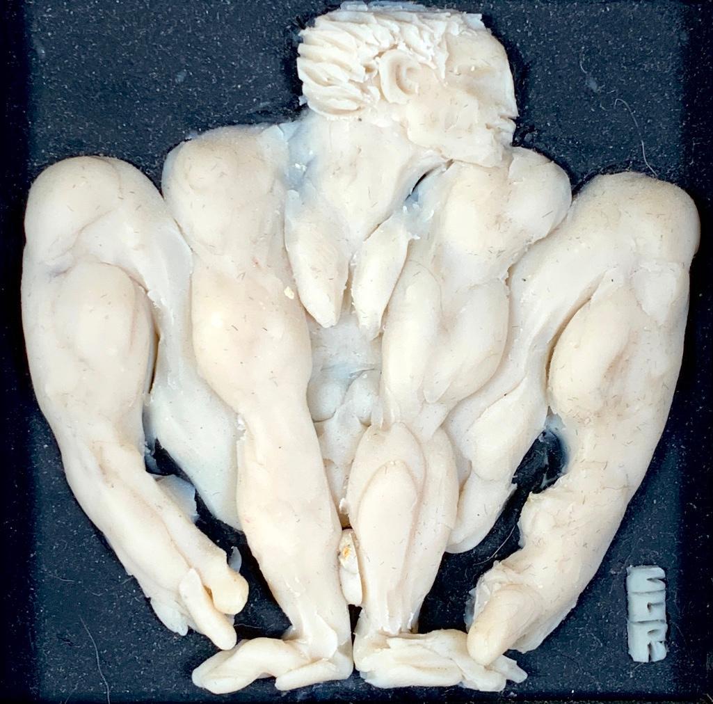 Campbell G. Paxton (American, OH, b. 1948): Campbell G. Paxton (American, OH, b. 1948) Crouching Male Nude, baked white Play-doh, signed lower right, framed. Dimensions: 2.5 x 2.5 in.