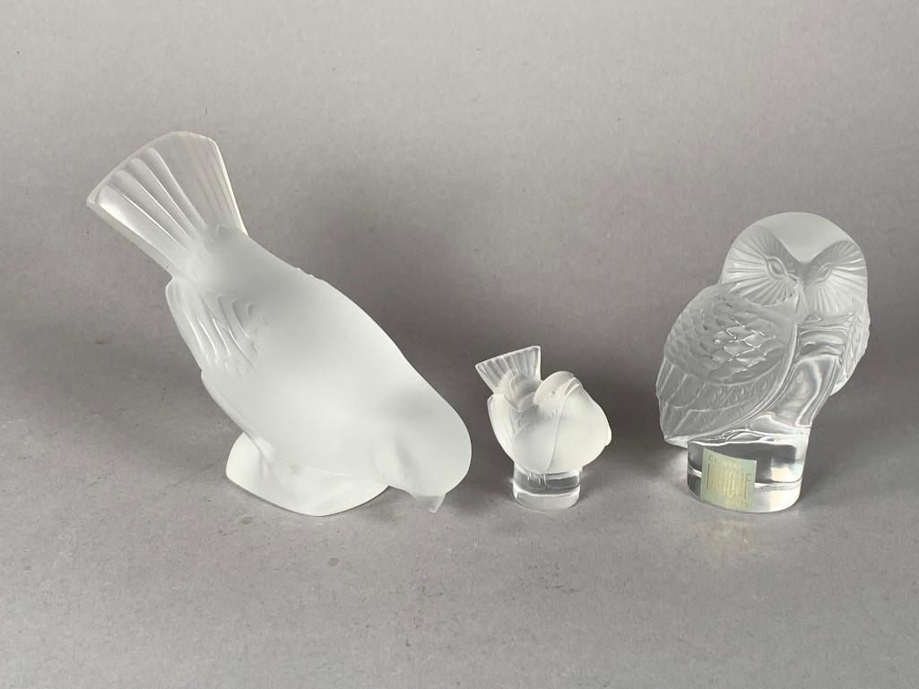 Three Lalique Molded and Frosted Glass Bird Figures (1 of 7)