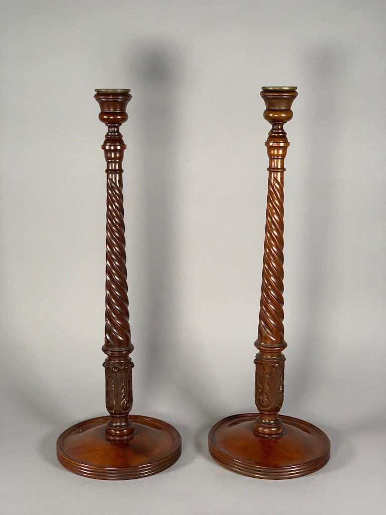 Pair English Mahogany Barley Twist Candlesticks (1 of 7)
