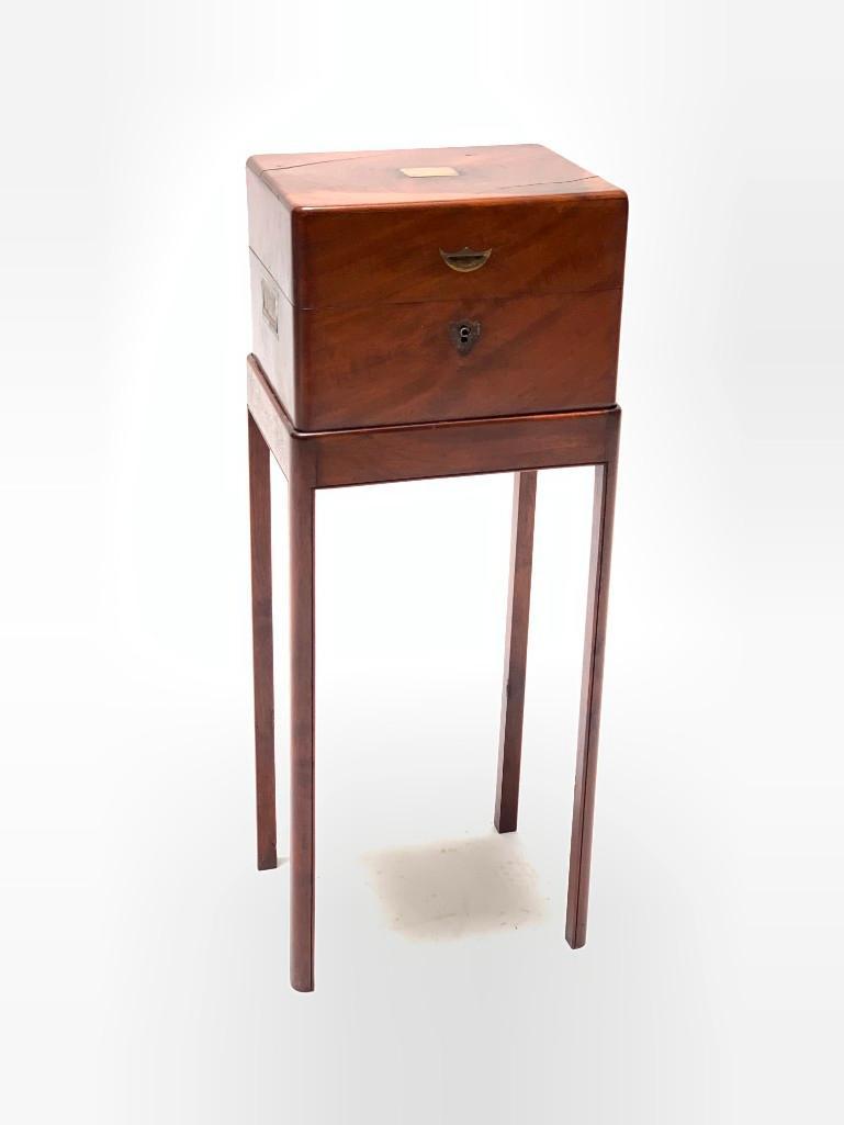English Mahogany Campaign Style Tantalus Box on Stand, (1 of 7)
