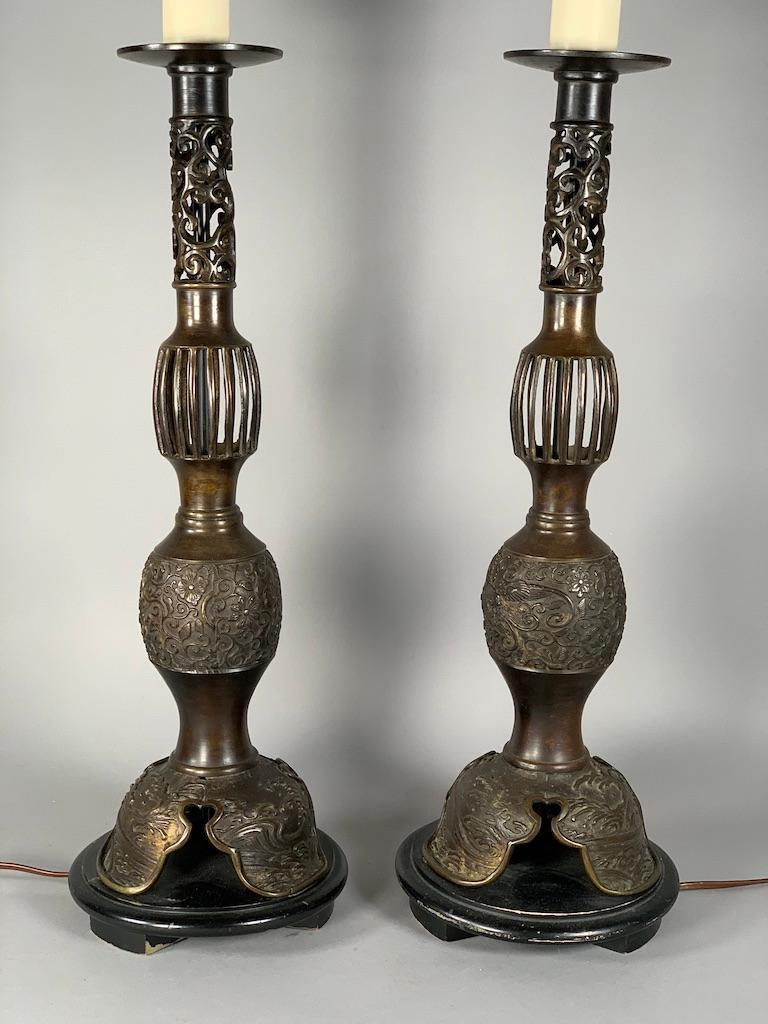 Pair of Chinese Bronze Pricket Sticks, Fitted as Table (1 of 7)