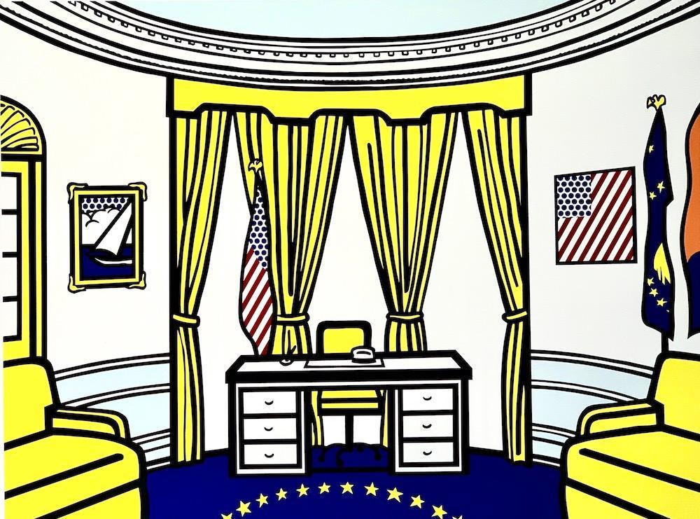 Roy Lichtenstein (American 1923-1997) "Oval Office": Roy Lichtenstein (American 1923-1997) "The Oval Office, " 1992, screenprint in colors, on Rives BFK paper, signed and dated in pencil, lower right, numbered 158/175, with the printer's blindstamp "X"