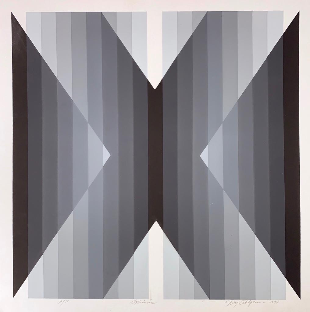 Roy Ahlgren (American, 1927-2001): Roy Ahlgren (American, 1927-2001) "Extrinsic, " 1974, screenprint, signed in pencil and dated lower right, titled, numbered A.P. Unframed. Dimensions: 20 x 20 in. Condition: Very good