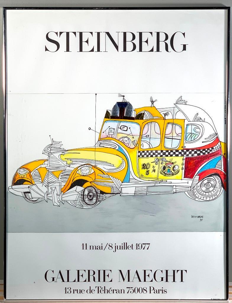 Saul Steinberg Exhibition Poster, Maeght, Paris: Saul Steinberg Exhibition Poster, Maeght, Paris, 1977, offest lithograph with gilt foil embossing, May-July, 1977, Galerie Maeght, Paris, France. Framed. Dimensions: 30.25 x 23 in. as framed Condition