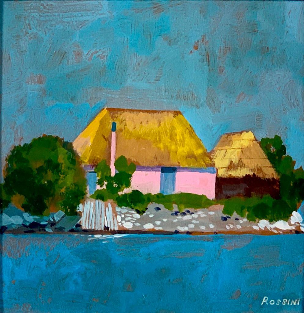 Gastone Rossini (Italian 1920-2010): Gastone Rossini (Italian 1920-2010) "Landscape," 1979, oil on masonite, signed lower right, framed. Dimensions: 5.5 x 5.5 in. 15 x 15 in. as framed. Condition: Very good with no damage or repair.