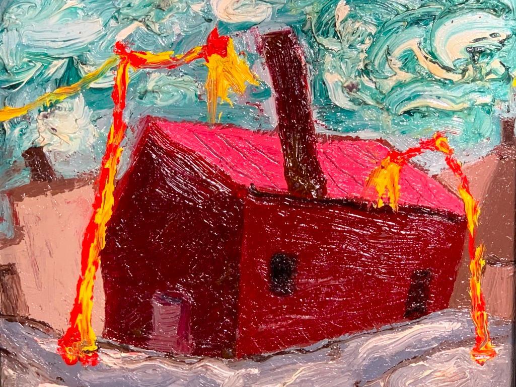 Arnold Sharrad (Ukrainian/American 1946-2015): Arnold Sharrad (Ukrainian/American 1946-2015) "Red Hook, " Brooklyn, 2011, oil on illustration board, signed and dated verso, framed. Dimensions: 5.5 x 7 in. board size, 8 x 10 in. as framed. Conditio