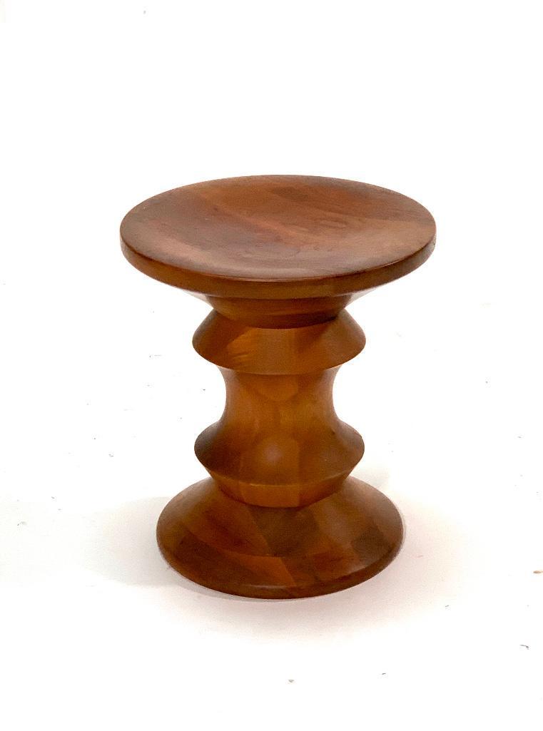 Charles and Ray Eames Time Life Stool: Charles and Ray Eames Time Life Stool, Model A, lathe turned walnut, unmarked. Designed in 1960 for the lobby and executive suites of the Time Life building at Rockefeller Center, NYC. Dimensions: 15
