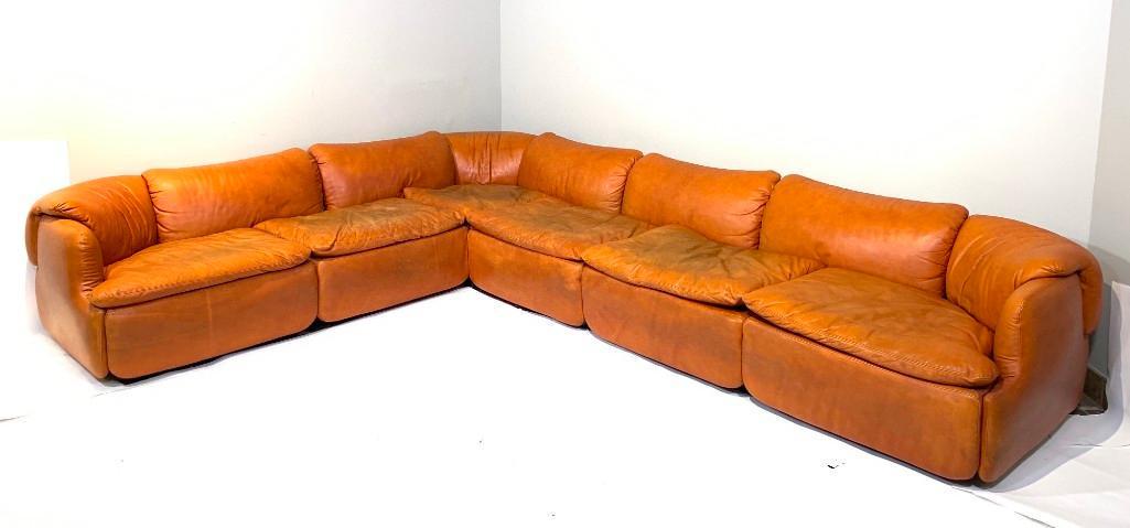 Alberto Roselli Saporiti Confidential Sectional Sofa: Alberto Roselli for Saporiti Italia "Confidential" Sectional Sofa; two part sectional sofa, of polyurethane injected foam and steel frame with leather upholstery and fiberglass reinforced base. Design