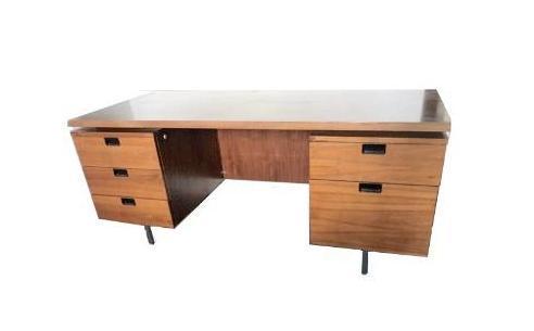 George Nelson for Herman Miller Executive Office Group: George Nelson for Herman Miller Executive Desk, in walnut, with rectangular top over two pedestals with drawers on squared chrome legs. Dimensions: 29.5 in.h. x 71 in.w. x 35.5 in.d.