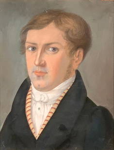 19thc. English School, Portrait of a Gentleman: 19thc. English School, Portrait of a Gentleman in White Shirt and Striped Scarf, pastel on paper, unsigned, framed. Dimensions: 14x 11 in. image size 17.5 x 14.75 in. as framed. Condition: Appears