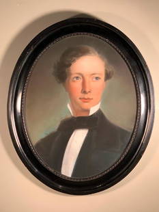 19thc. English School Portrait of John Gyde: 19thc. English School "Portrait, John Gyde," pastel on paper, oval, unsigned, framed. Provenance: Acquired from Ebley House, Gloucestershire,England. Dimensions: 19.5 x 15 in. Condition: Appears