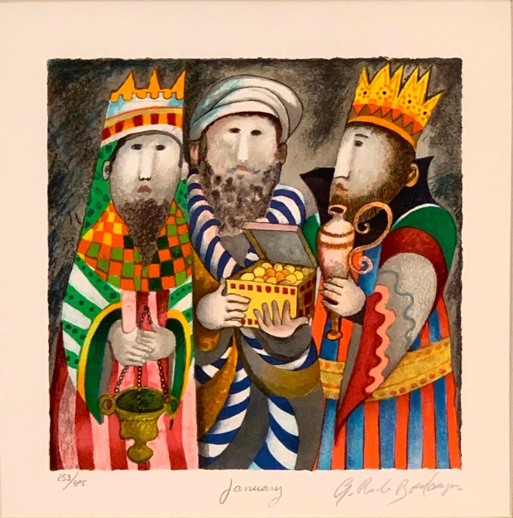 Graciela Rodo Boulanger Lithograph, January: Graciela Rodo Boulanger (Bolivian, b.1935 ) "January"Original Limited Edition Lithograph, from the Year 2000. Numbered (259 / 475). Hand Signed on Bottom. Calendar Suite, Dimensions: 8.75 x 8.5 in. im