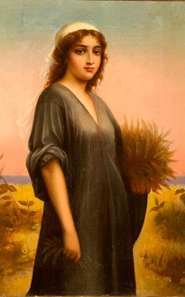 19thc. Continental School Oil: 19thc. Continental School Oil, Ruth, oil on canvas, unsigned, framed. Dimensions: 12 x 8 in. canvas size 18 x 13 in. as framed. Condition: Good with stretcher marks, craquelure and some surface grime.