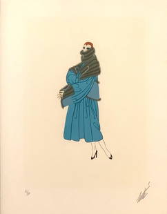 Erte Serigraph, "Tres Chic": Erte (Romain de Tirtoff) (Russian/French 1892-1990) "Tres Chic," 1950, serigraph on paper, signed in pencil, lower right, numbered A.P. lower left, matted and framed Dimensions: 12 x 8 in. image size