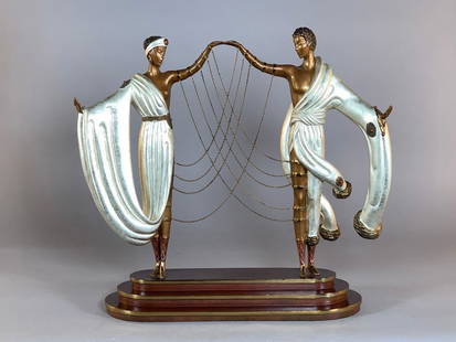 Erte Bronze, "The Wedding": Erte (Romain de Tirtoff) (Russian/French 1892-1990) "The Wedding," 1986, cold painted and parcel gilt bronze, signed Erte, with foundry mark for Fine Art Acquisitions, dated 1986, numbered 138/376. 