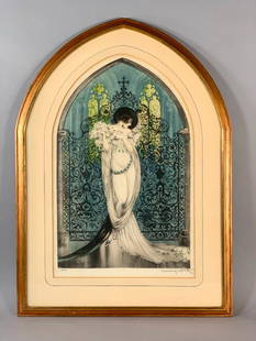 Louis Icart Etching "Tosca": Louis Icart (French 1888-1950) "Tosca," 1928, etching and aquatint, signed in pencil, lower right, numbered 395/500 lower left, with windmill blindstamp, copyrighted and dated in the plate, matted