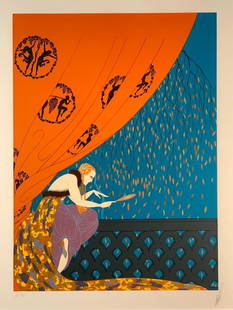 Erte Serigraph, " Fall": Erte (Romain de Tirtoff) (Russian/French 1892-1990) "Fall," serigraph on paper, signed in pencil, lower right, numbered A.P. 38/60, lower left, with blindstamp Copyright 1979 Circle Fine Art