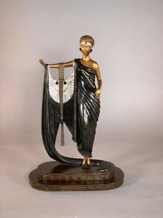 Erte Bronze "Sophisticated Lady": Erte (Romain de Tirtoff) (Russian/French 1892-1990) "Sophisticated Lady," 1980, cold painted bronze with patina, signed Erte, with foundry mark for RKP INT. CORP. numbered 107/250. Dimensions: 15.75