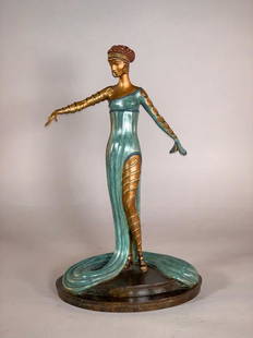 Erte Bronze, "La Merveilleuse": Erte (Romain de Tirtoff) (Russian/French, 1892-1990) "La Merveilleuse, " 1980, cold painted bronze with patina, signed, with foundry mark for RKP INT. CORP. numbered 89/250. Dimensions: 15.5 x 10 x 8