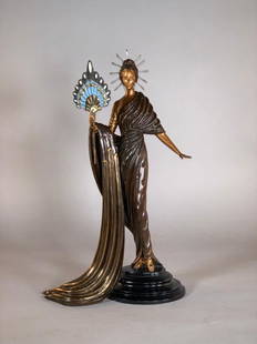 Erte Bronze " Aphrodite": Erte (Romain de Tirtoff) (Russian/French 1892-1990) "Aphrodite," 1986, cold painted bronze with patination, signed, with foundry mark for Fine Art Acquisitions, stamped JM, numbered 56/375. 