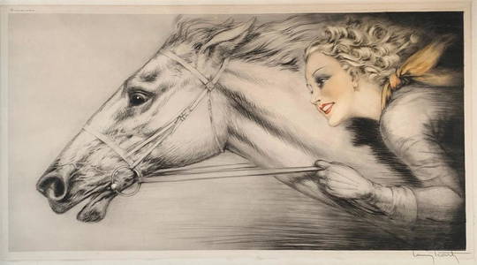 Louis Icart Etching, " Thoroughbreds"