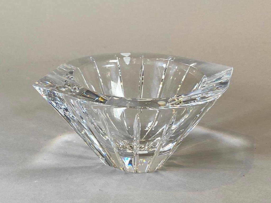 Orrefors Crystal Bowl: Orrefors Crystal Bowl, of conical form tapering toward base, with incised pattern around form. Signed and numbered JJ.4775-12. Dimensions: 4 in.h. x 8 in. w. Condition: very good with no damage or rep