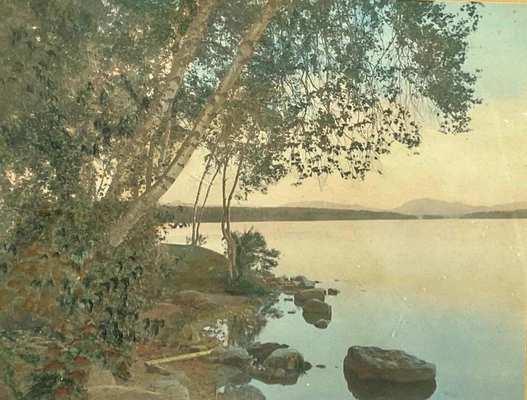 Wallace Nutting, "At Mingo Point": Wallace Nutting (American 1861-1941) "At Mingo Point," hand-colored photograph, signed in ink lower right, titled lower left, framed. Dimensions: 7.5 x 9.5 in. image size 14 x 17.25 in. as framed. Con