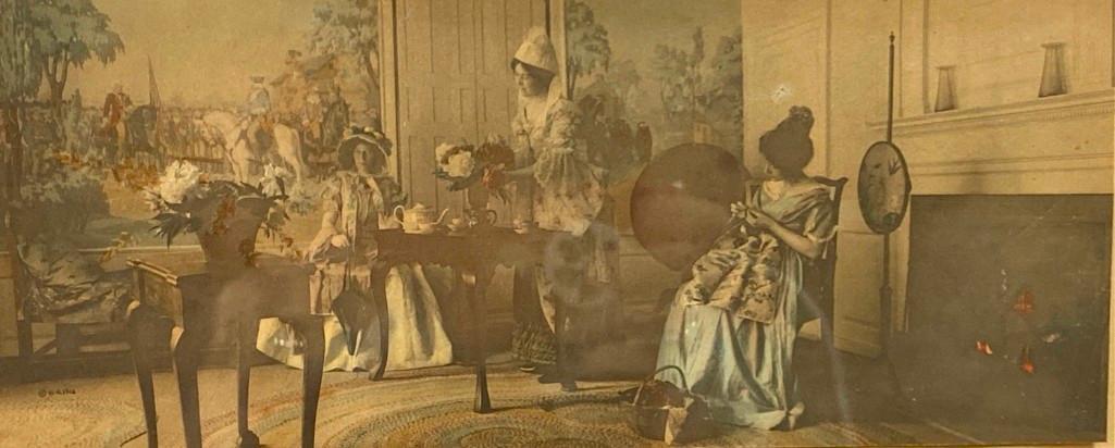 Wallace Nutting, "Birthday Flowers": Wallace Nutting (American 1861-1941) "Birthday Flowers," hand-colored photograph, signed in ink lower right, titled lower left, framed. Dimensions: 3.75 x 9.5 in. image size 12.25 x 18.25 in. as frame