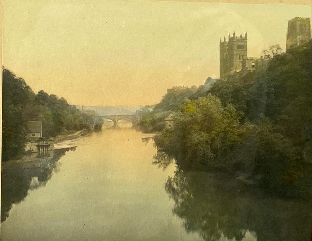 Wallace Nutting, "Durham": Wallace Nutting (American 1861-1941) "Durham," hand-colored photograph, signed in ink lower right, titled lower left, framed. Dimensions: 7.25 x 9.25 in. image size 15 x 17.75 in. as framed. Condition