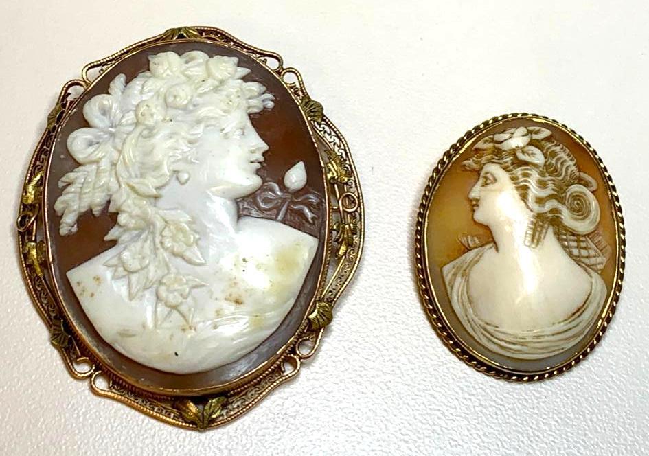 Two Carved Shell Cameo Brooches (1 of 9)