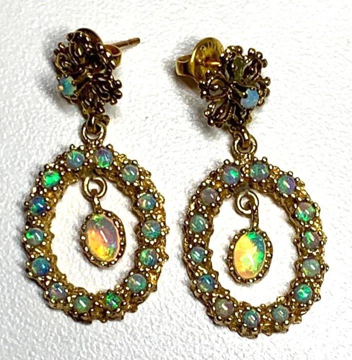 Pair Yellow Gold and Opal Dangle Earrings (1 of 4)