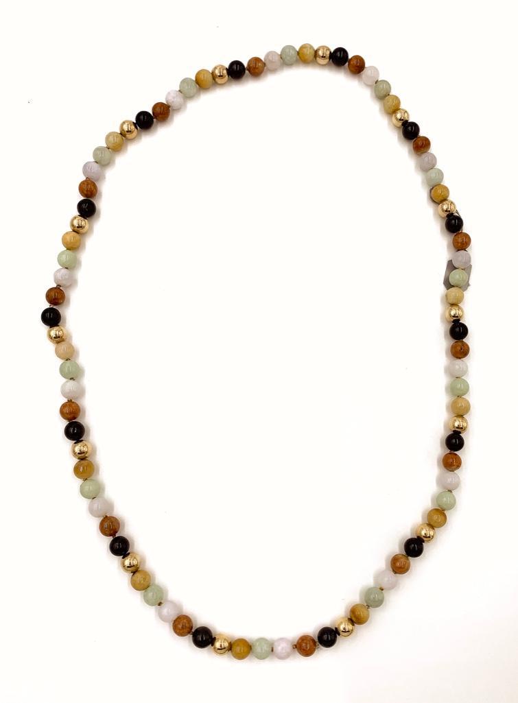Multi-colored Jade and 14K Yellow Gold Bead Necklace (1 of 4)