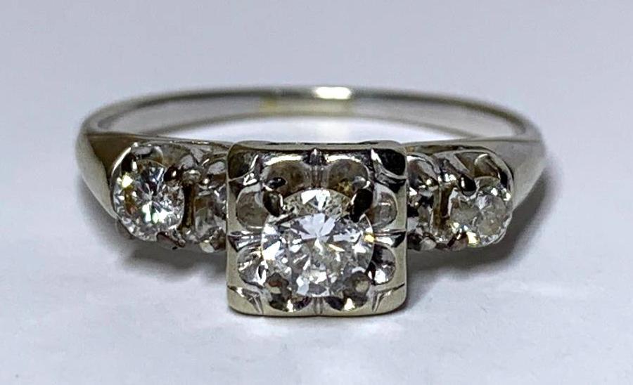 Antique Three Stone Diamond Engagement Ring (1 of 6)